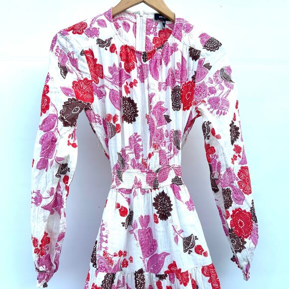 ME+EM Cheesecloth Bali Print Floral Red Pink Cut Out Maxi Long Dress Cotton 4 - Picture 10 of 14